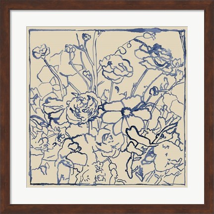 Framed Indigo Floral Sketch II Print