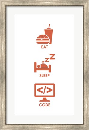 Framed Eat Sleep Code - Orange Icons Print