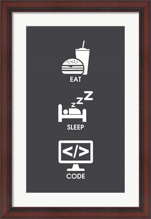 Framed Eat Sleep Code - White Icons Print