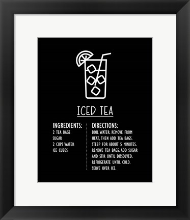 Framed Iced Tea Recipe Black Background Print