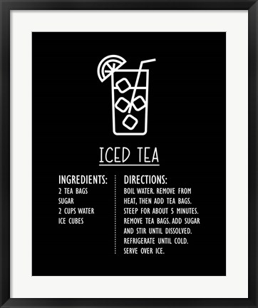 Framed Iced Tea Recipe Black Background Print