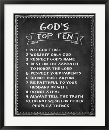 Framed God&#39;s Top Ten Chalkboard Print