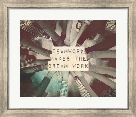 Framed Teamwork Makes The Dream Work Stacking Hands Black and White Print