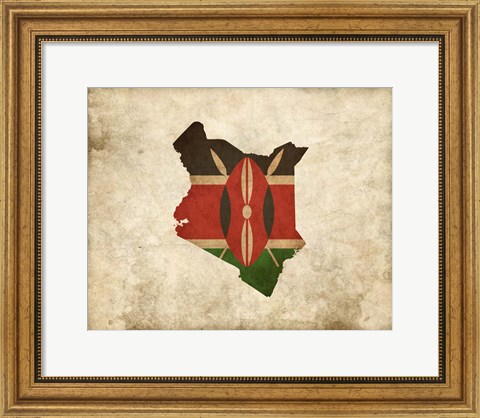 Framed Map with Flag Overlay Kenya Print