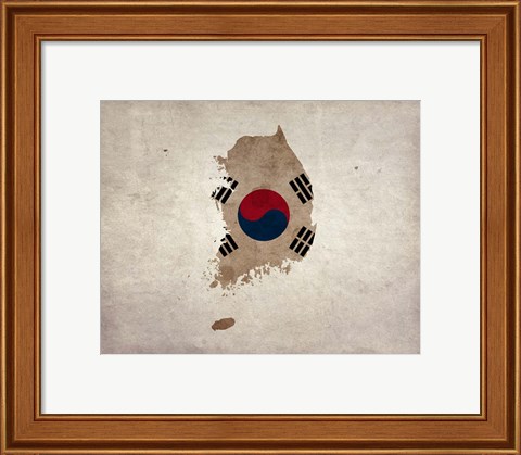 Framed Map with Flag Overlay South Korea Print