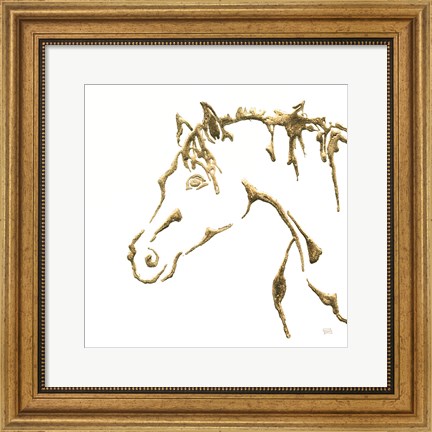 Framed Gilded Cowpony on White Print
