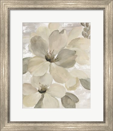 Framed White on White Floral II Crop Neutral Print