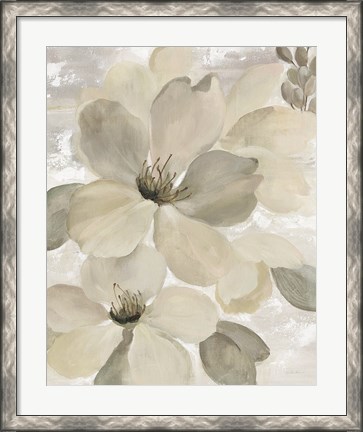 Framed White on White Floral II Crop Neutral Print