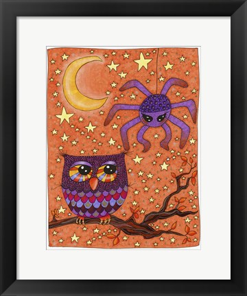 Framed Halloween Owl And Spider Print