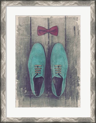 Framed Vintage Fashion Bow Tie and Shoes - Blue Print