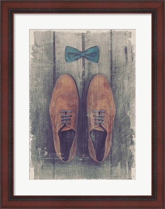 Framed Vintage Fashion Bow Tie and Shoes - Brown Print