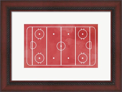 Framed Ice Hockey Rink Red Paint Print