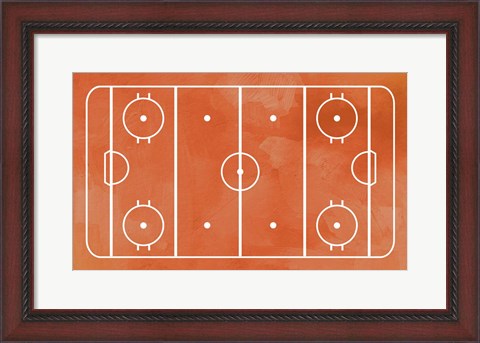 Framed Ice Hockey Rink Orange Paint Print