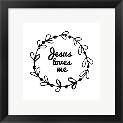 Framed Jesus Loves Me - Wreath Doodle White Print