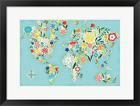 Framed Floral World Blue Print