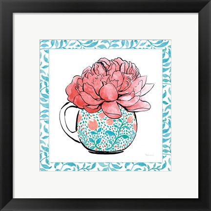 Framed Floral Teacup I Vine Border Print