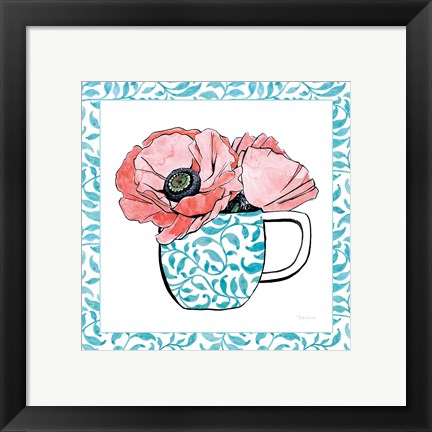 Framed Floral Teacup II Vine Border Print