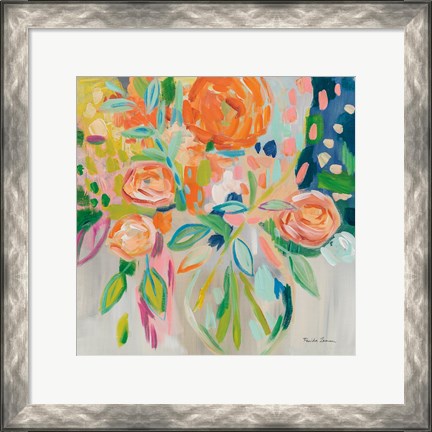 Framed Summer Orange Floral Print