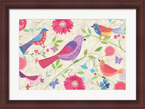 Framed Damask Floral and Bird I Print