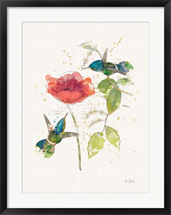 Framed Teal Hummingbirds II Flower Print