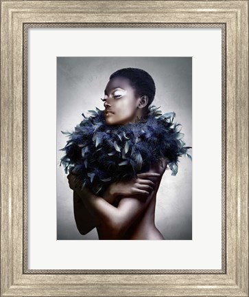Framed Woman with Feathered Scarf Print
