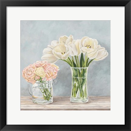 Framed Fleurs et Vases Aquamarine I Print