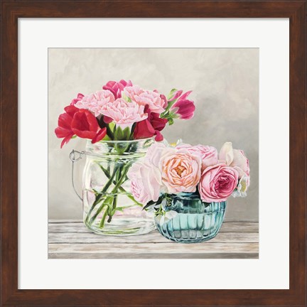 Framed Fleurs et Vases Blanc I Print