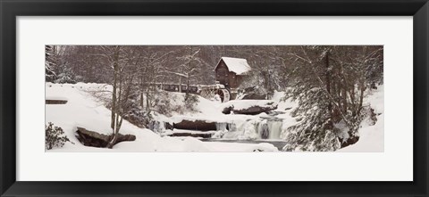 Framed Glade Creek Grist Mill in winter, Babcock State Park, West Virginia Print
