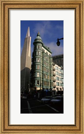 Framed Columbus Tower and Transamerica Pyramid in San Francisco, California Print