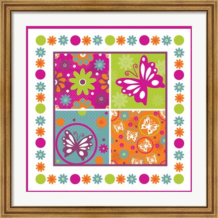 Framed Butterflies and Blooms Lively X Print