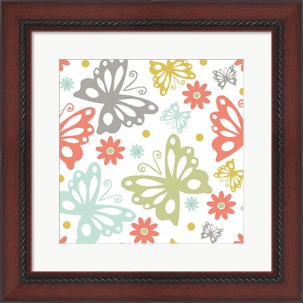 Framed Butterflies and Blooms Tranquil II Print