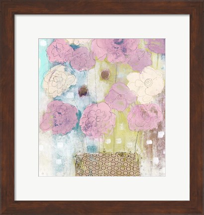 Framed Lavender and Lime Flowers in Vase Print