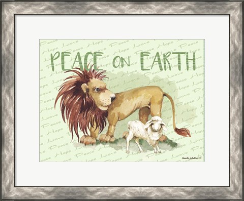 Framed Lion and Lamb Cartoon Print