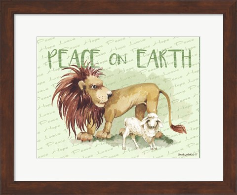 Framed Lion and Lamb Cartoon Print