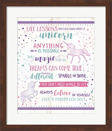 Framed Life Lessons Unicorn Print