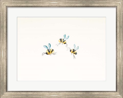 Framed 3 Bees on White Print
