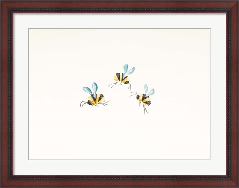 Framed 3 Bees on White Print