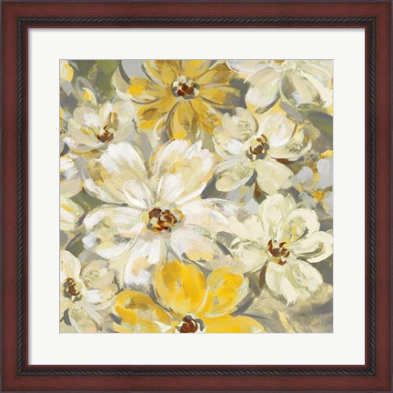 Framed Scattered Spring Petals Yellow Gray Crop Print