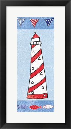Framed Coastal Lighthouse II on Blue Print