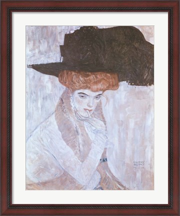 Framed Woman with Black Feather Hat Print