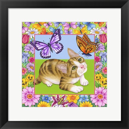 Framed Butterfly Kitten Print