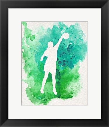 Framed Basketball Girl Watercolor Silhouette Inverted Part I Print
