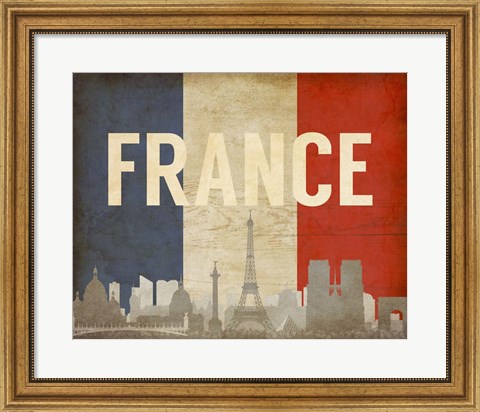 Framed Paris, France - Flags and Skyline Print