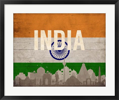 Framed New Delhi, India - Flags and Skyline Print
