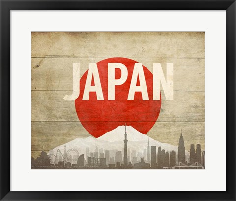 Framed Tokyo, Japan - Flags and Skyline Print