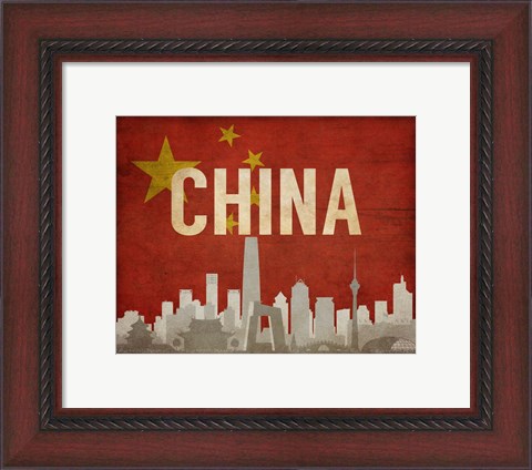 Framed Beijing, China - Flags and Skyline Print