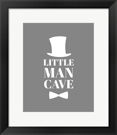 Framed Little Man Cave Top Hat and Bow Tie - Gray Print