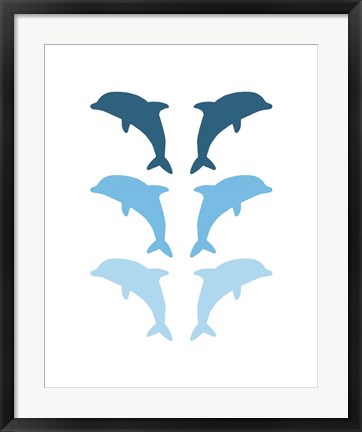 Framed Leaping Dolphins - Blue Print