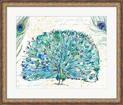 Framed Peacock Garden IX Purple Print