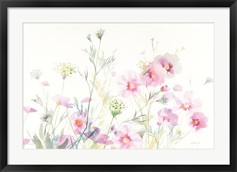 Framed Queen Annes Lace and Cosmos on White Print